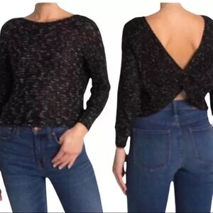 Abound Black/White Heather Twist Back Crop Pullover Sweater‎